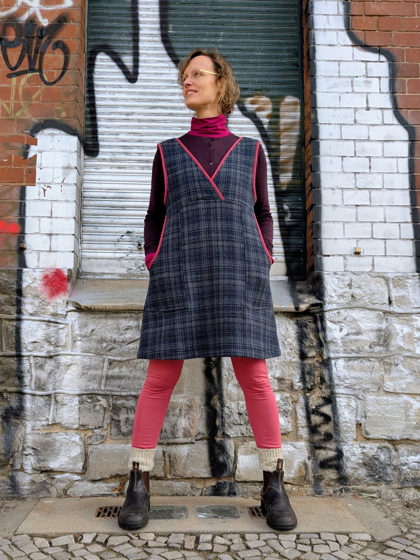 Trägerkleid KARO | Rot | Grösse S-M