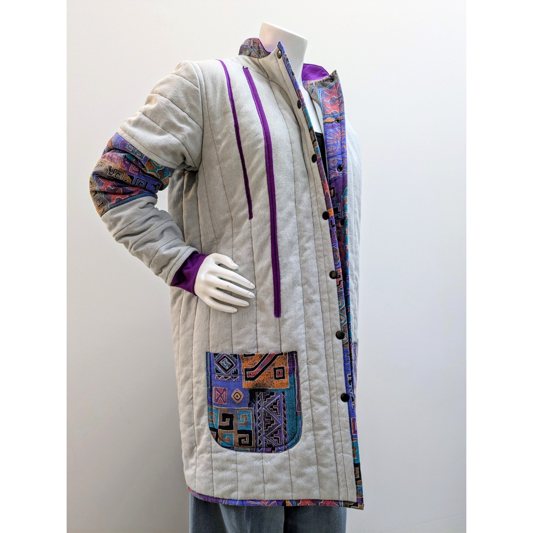 Quilted coat with ethnic stripes | One size