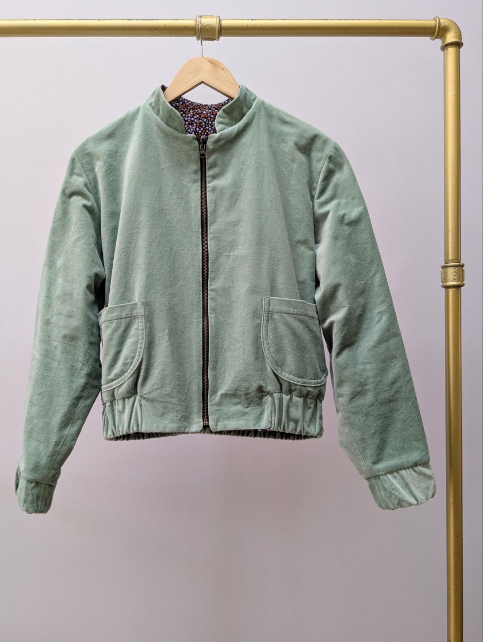Reversible Velvet Blouson | Mint | Fine Corduroy | Floral Print