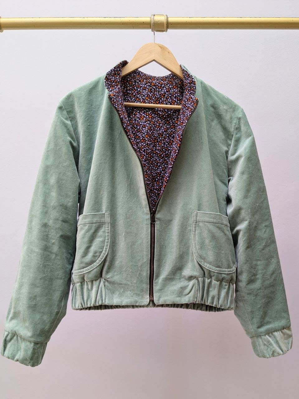 Reversible Velvet Blouson | Mint | Fine Corduroy | Floral Print