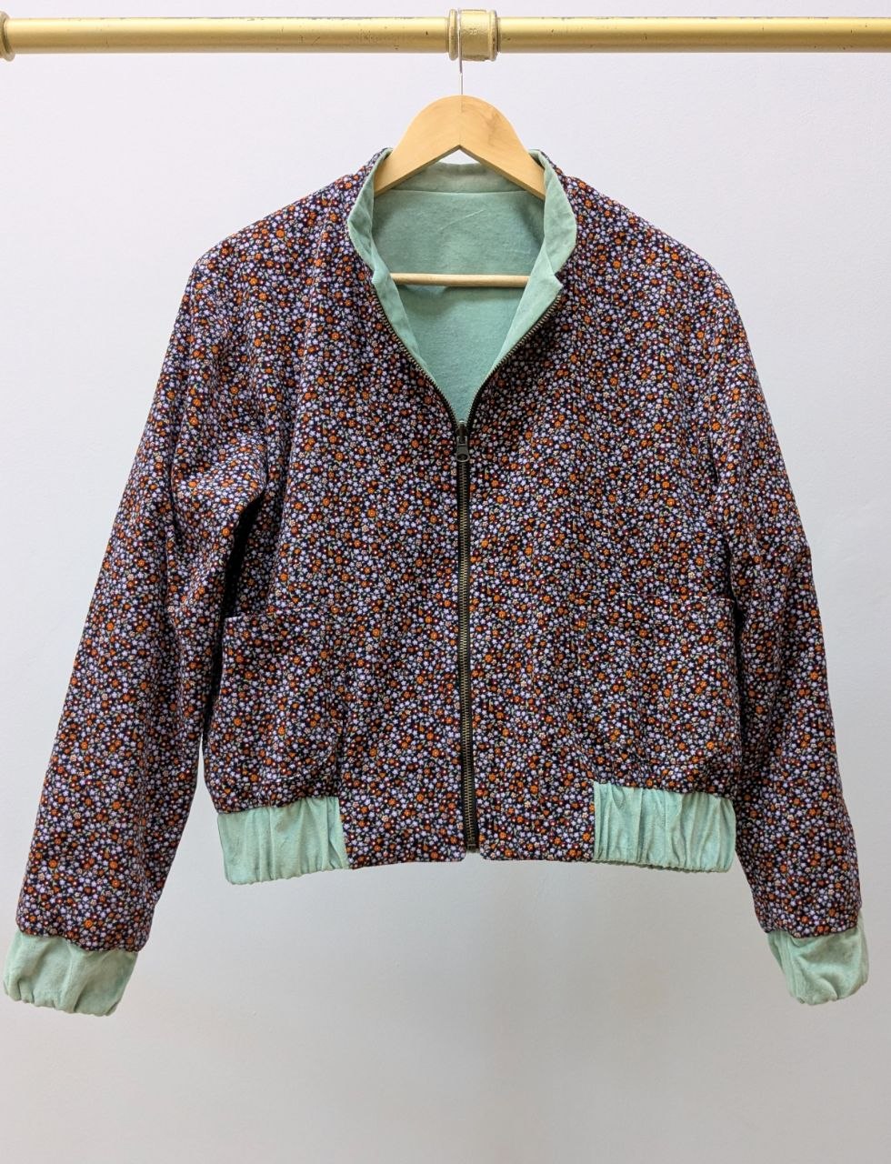 Reversible Velvet Blouson | Mint | Fine Corduroy | Floral Print