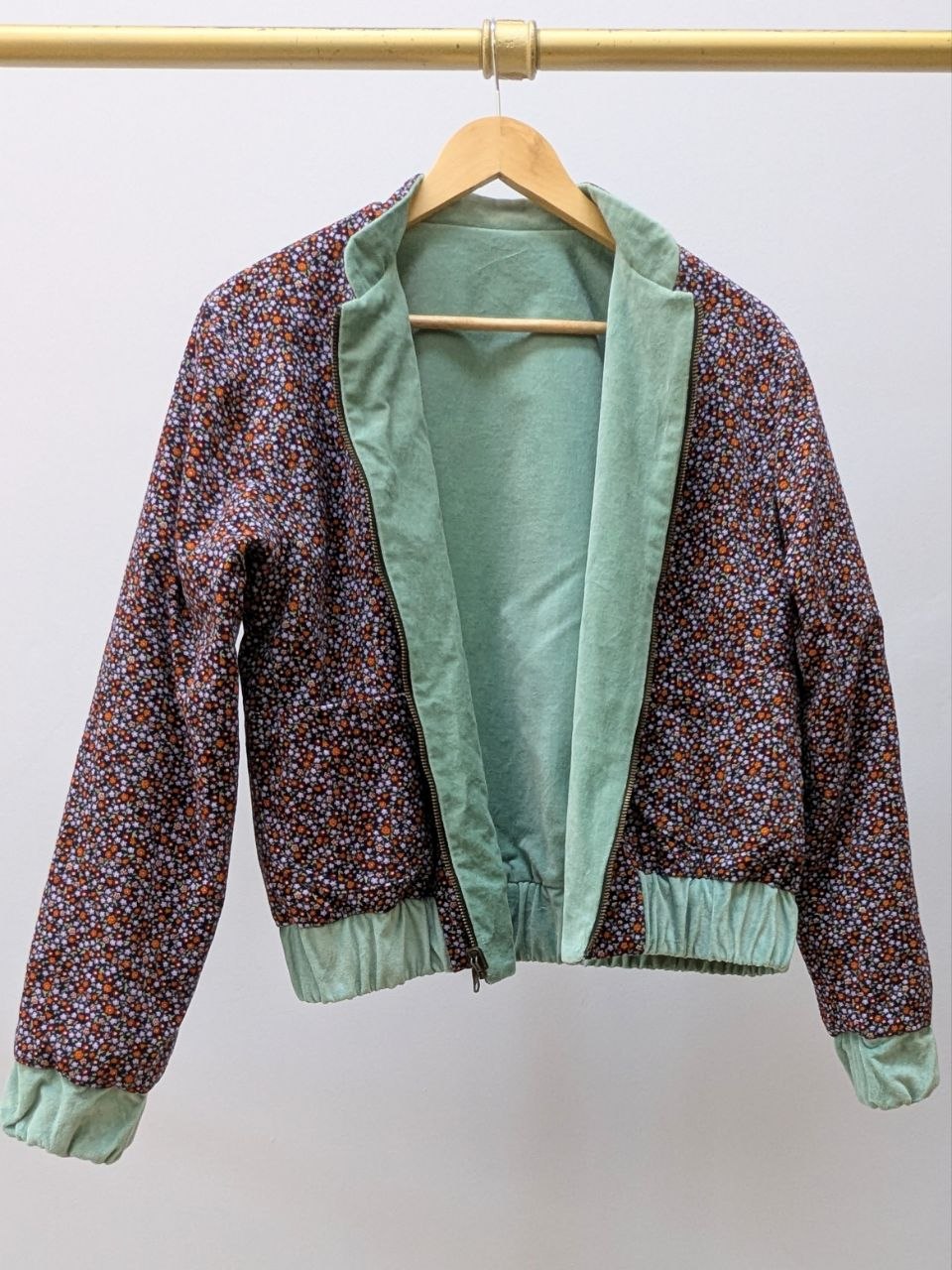 Reversible Velvet Blouson | Mint | Fine Corduroy | Floral Print