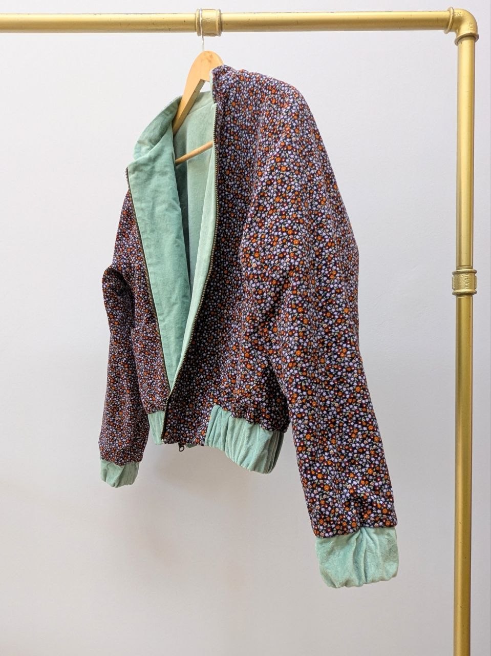 Reversible Velvet Blouson | Mint | Fine Corduroy | Floral Print