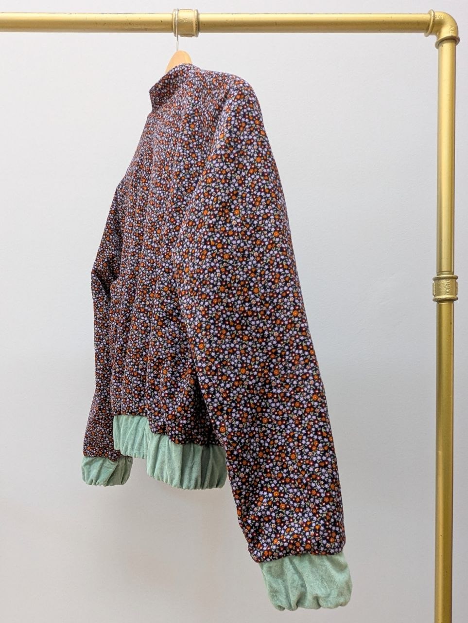 Reversible Velvet Blouson | Mint | Fine Corduroy | Floral Print