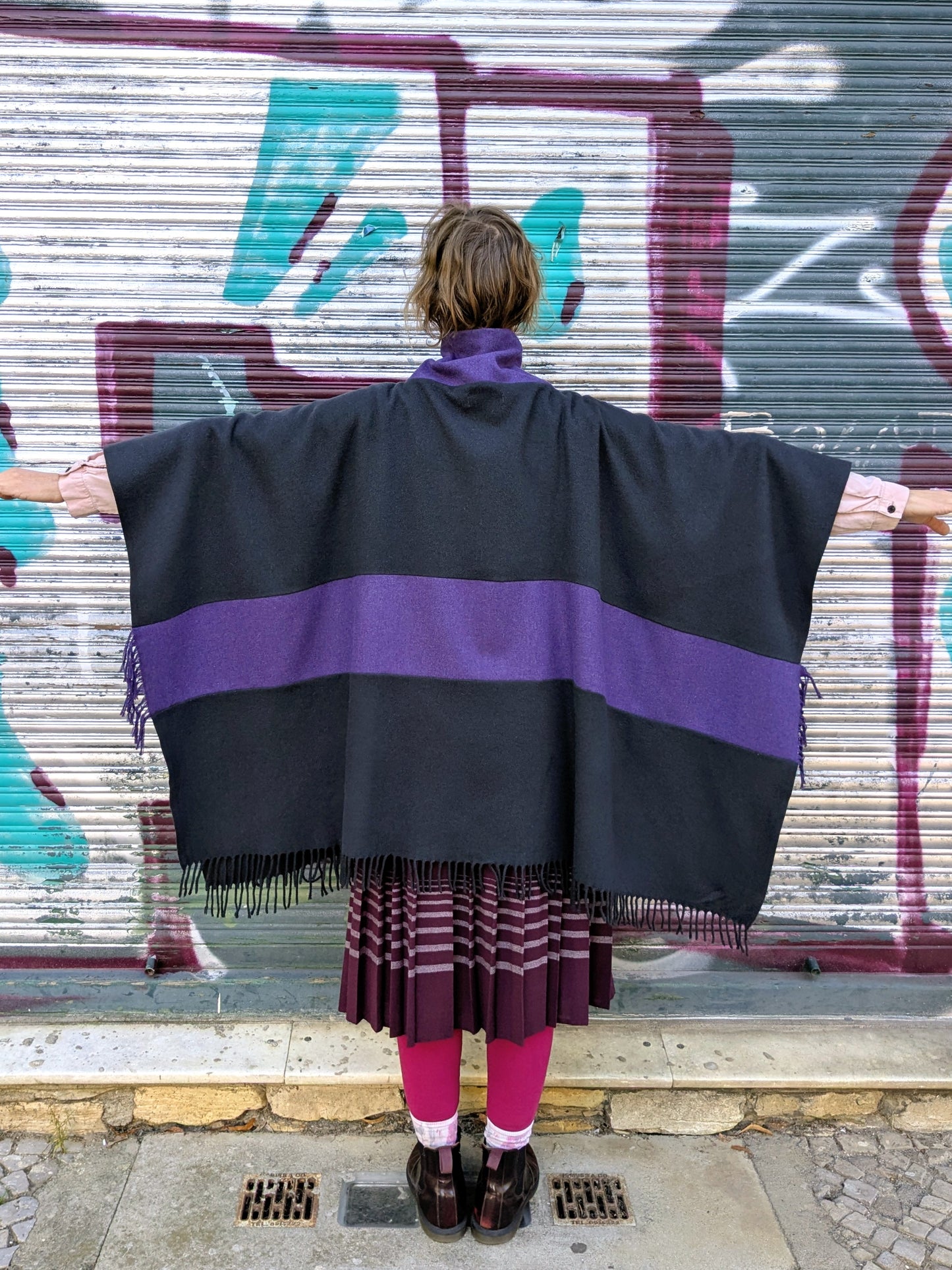 Poncho Kaschmir | Grau | Violett | Unikat