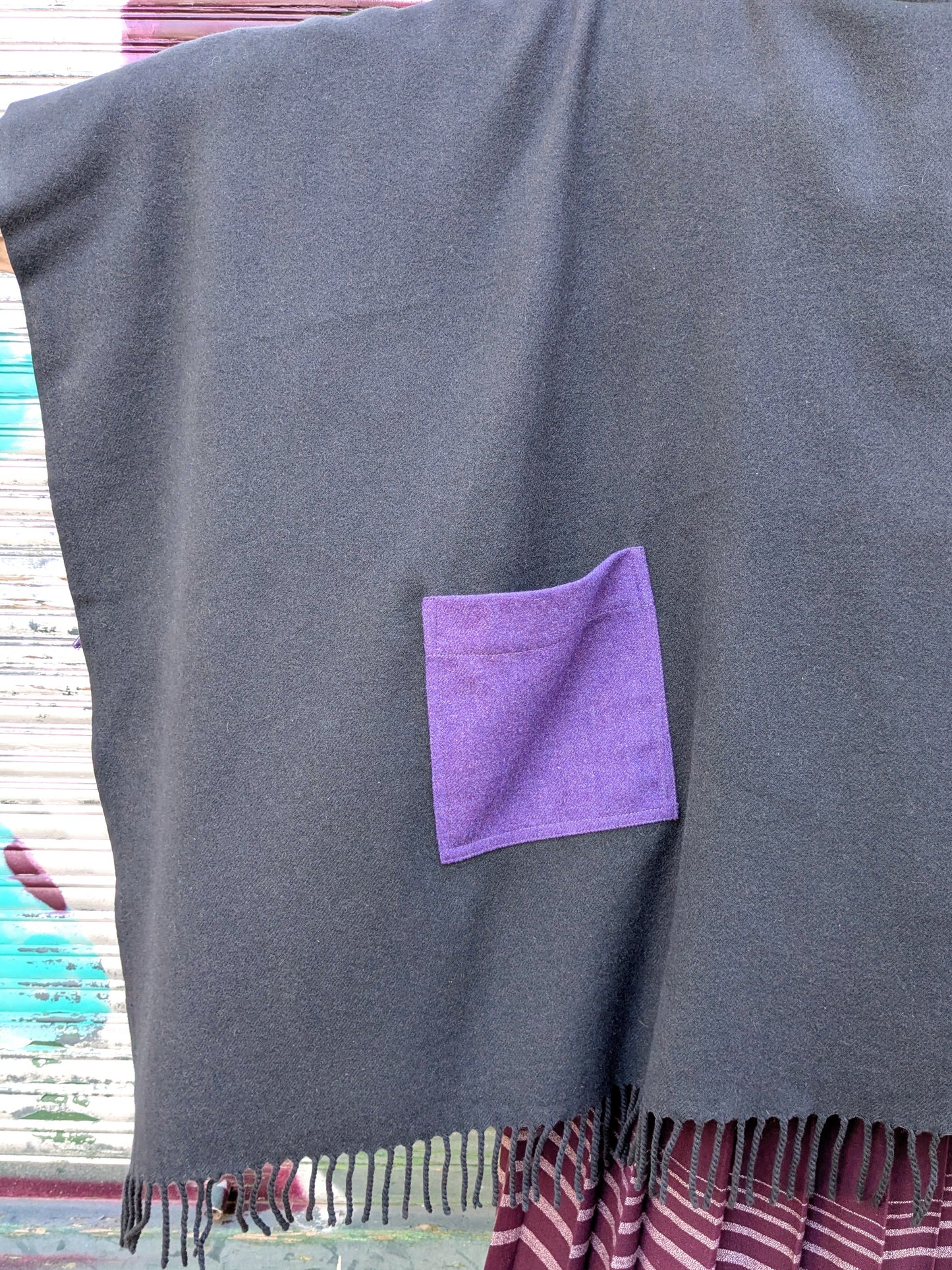 Poncho Kaschmir | Grau | Violett | Unikat