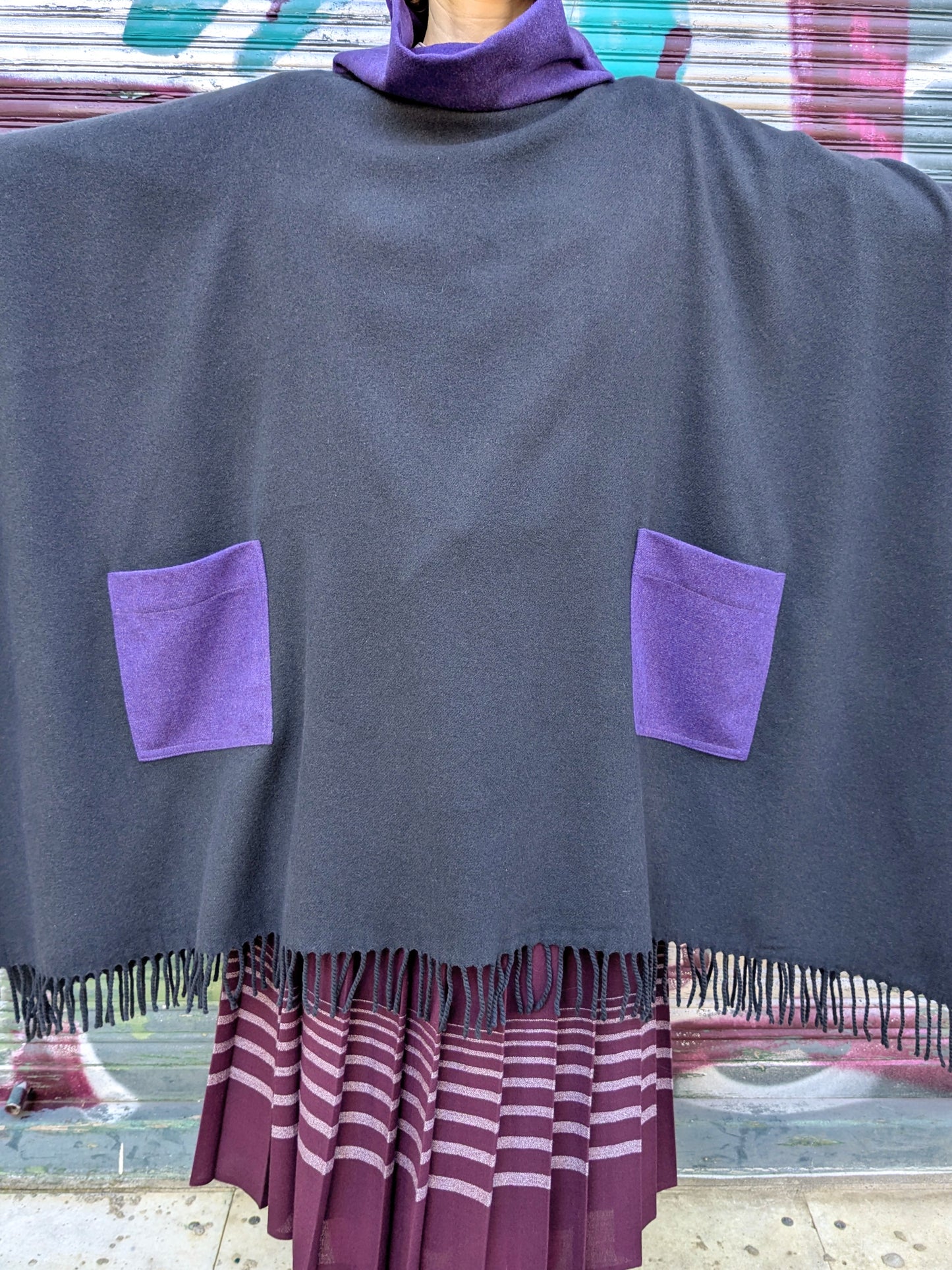Poncho Kaschmir | Grau | Violett | Unikat