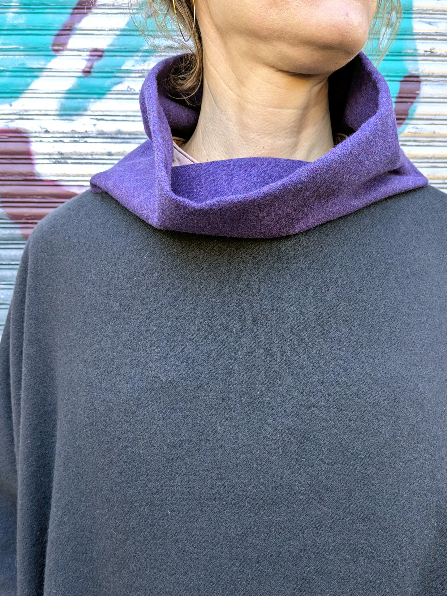 Poncho Kaschmir | Grau | Violett | Unikat