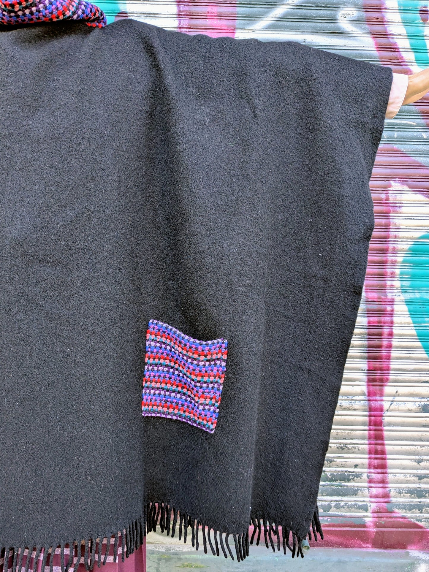 Poncho Wolle | Schwarz | Bunt | Unikat