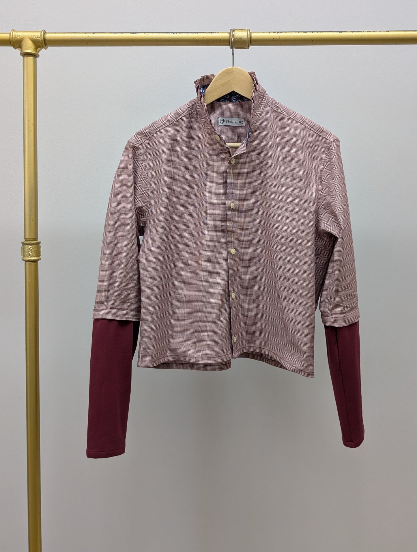 Rüschenbluse Karo | Weinrot | Unikat