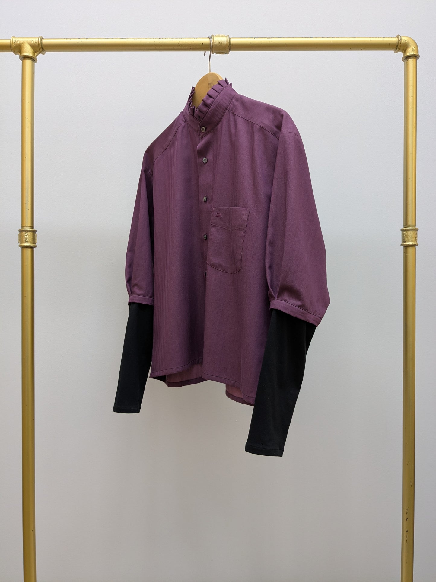 Ruffled blouse with stripes | Berry | Unique piece