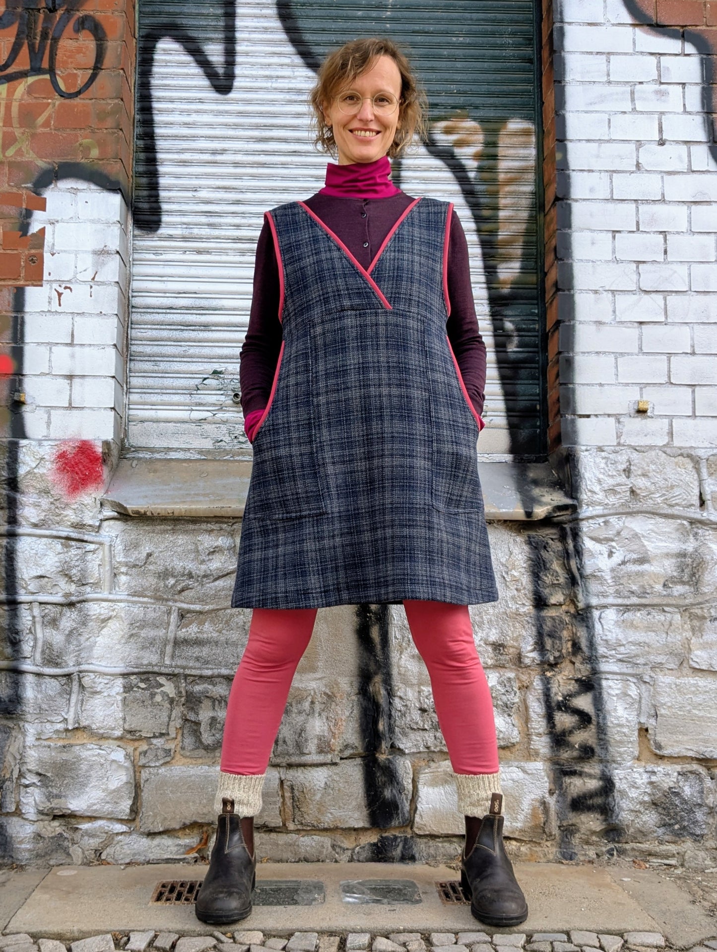 Trägerkleid KARO | Rot | Grösse S-M