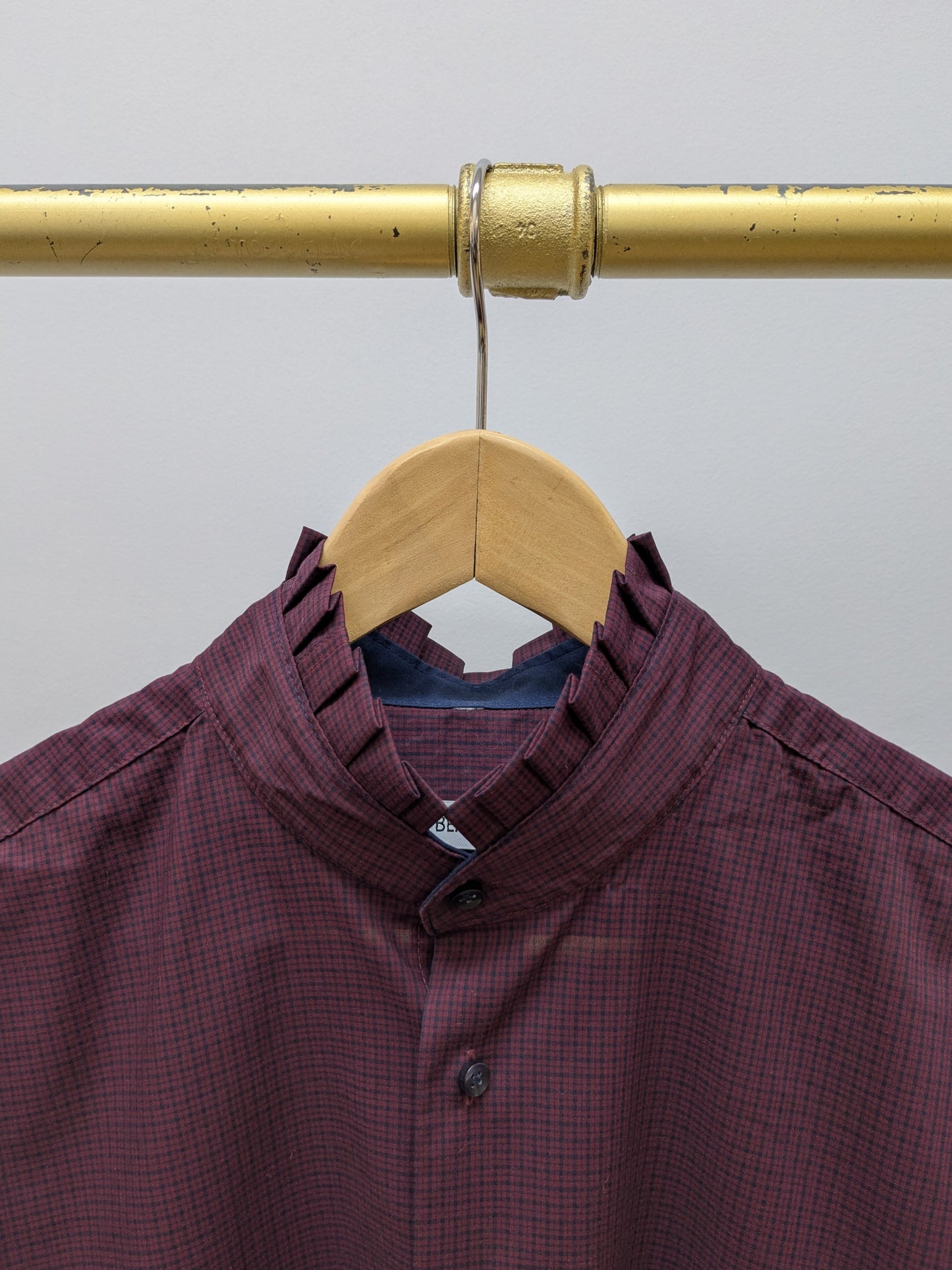 Rüschenbluse Karo | Weinrot | Unikat