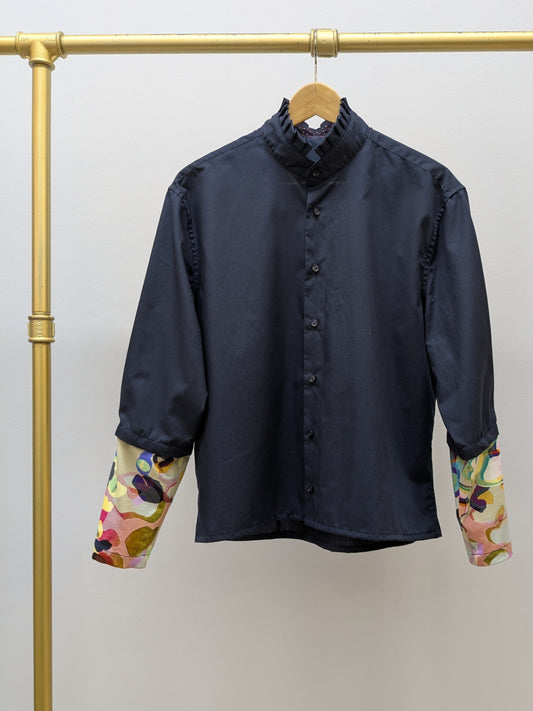 Rüschenbluse Dunkelblau | Delani | Unikat