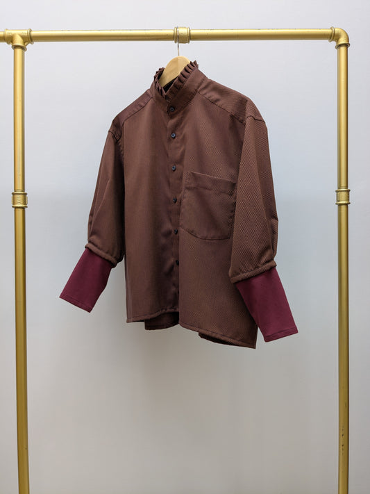 Rüschenbluse Changeant | Weinrot | Unikat