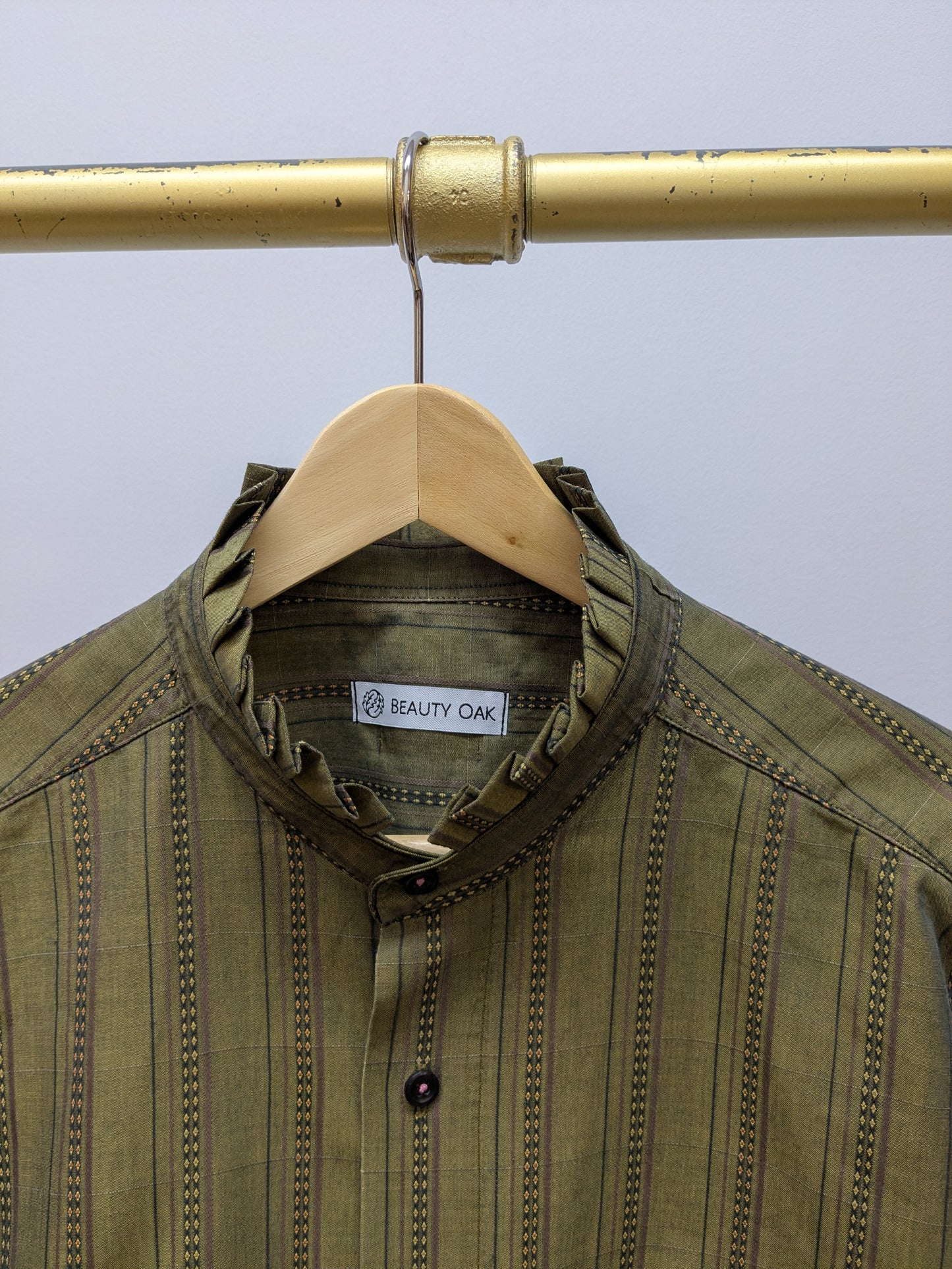 Rüschenbluse Streifen | Grün | Unikat