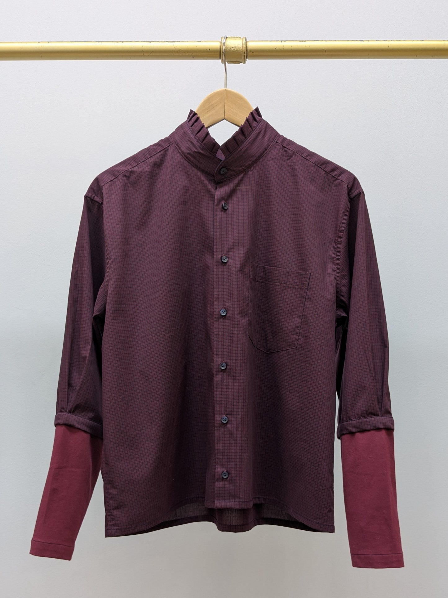 Rüschenbluse Karo | Weinrot | Unikat