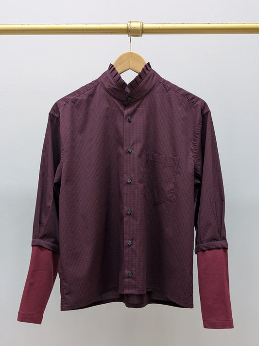 Rüschenbluse Karo | Weinrot | Unikat