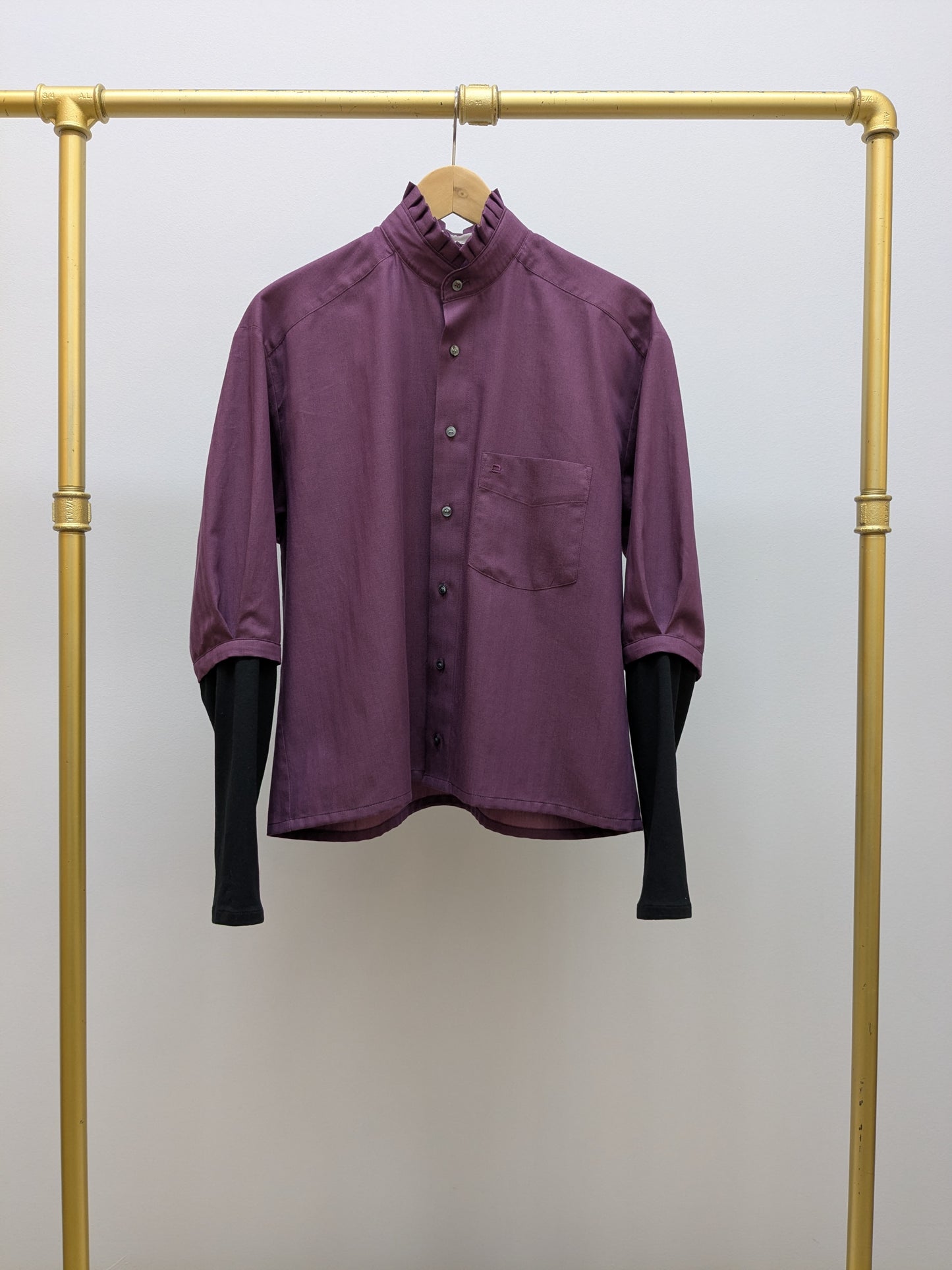 Ruffled blouse with stripes | Berry | Unique piece