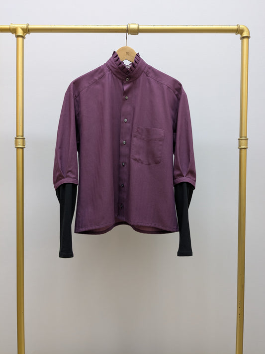 Rüschenbluse Streifen | Beere | Unikat