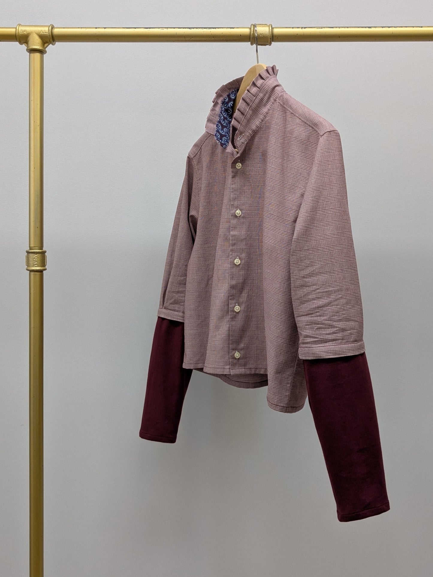 Rüschenbluse Karo | Weinrot | Unikat