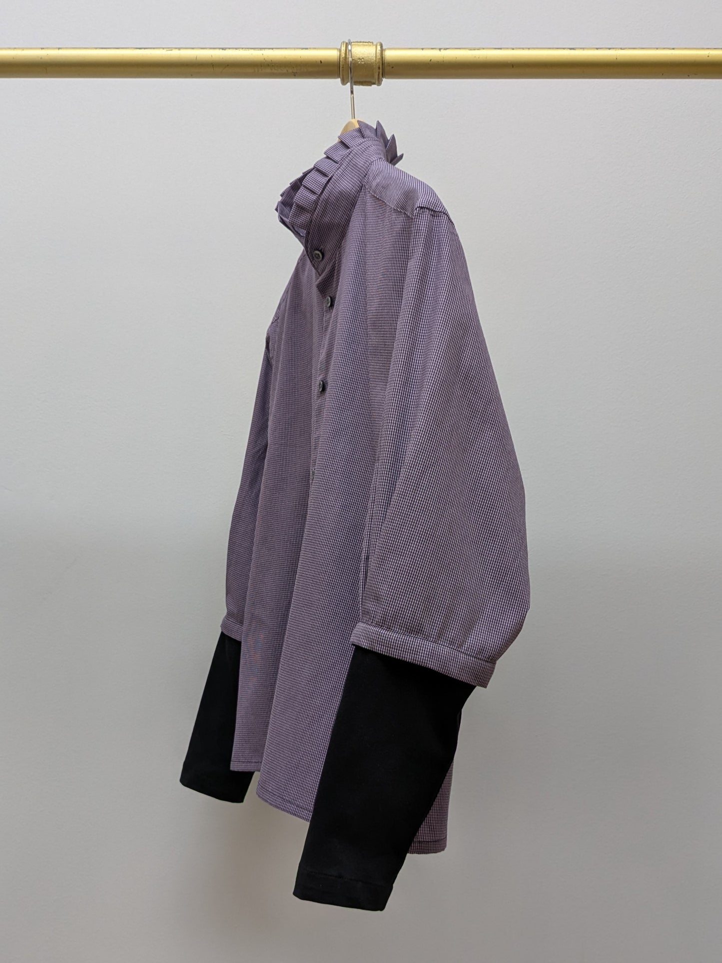 Rüschenbluse Karo | Schwarz | Unikat