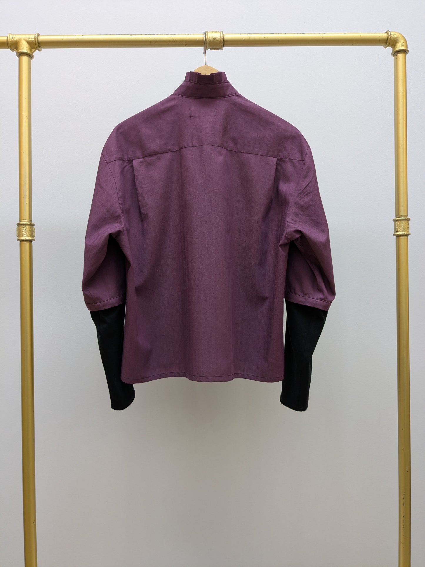 Ruffled blouse with stripes | Berry | Unique piece