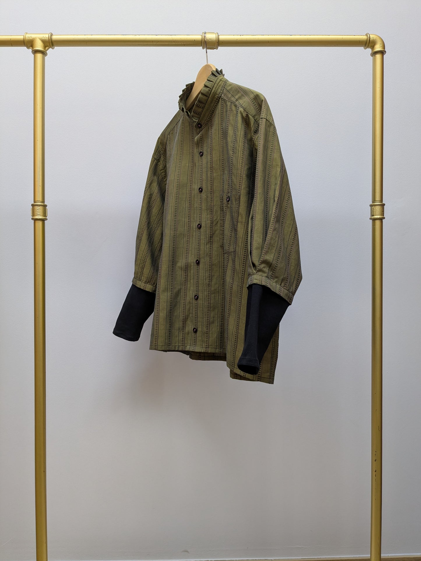 Rüschenbluse Streifen | Grün | Unikat