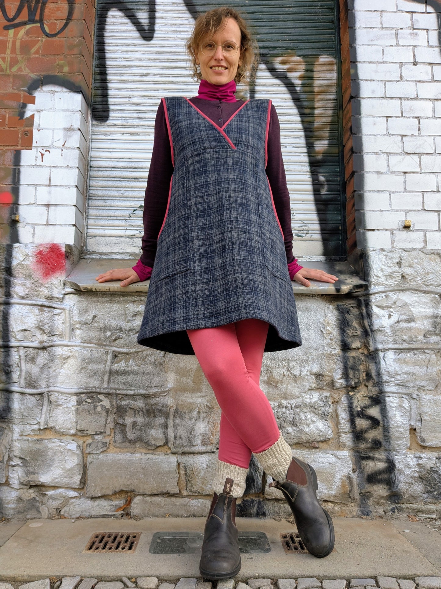 Trägerkleid KARO | Rot | Grösse S-M