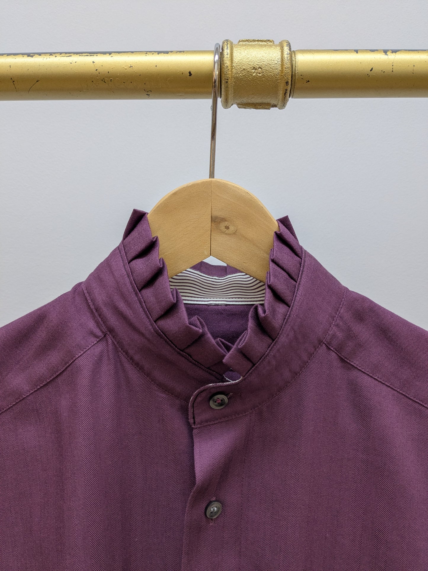 Ruffled blouse with stripes | Berry | Unique piece