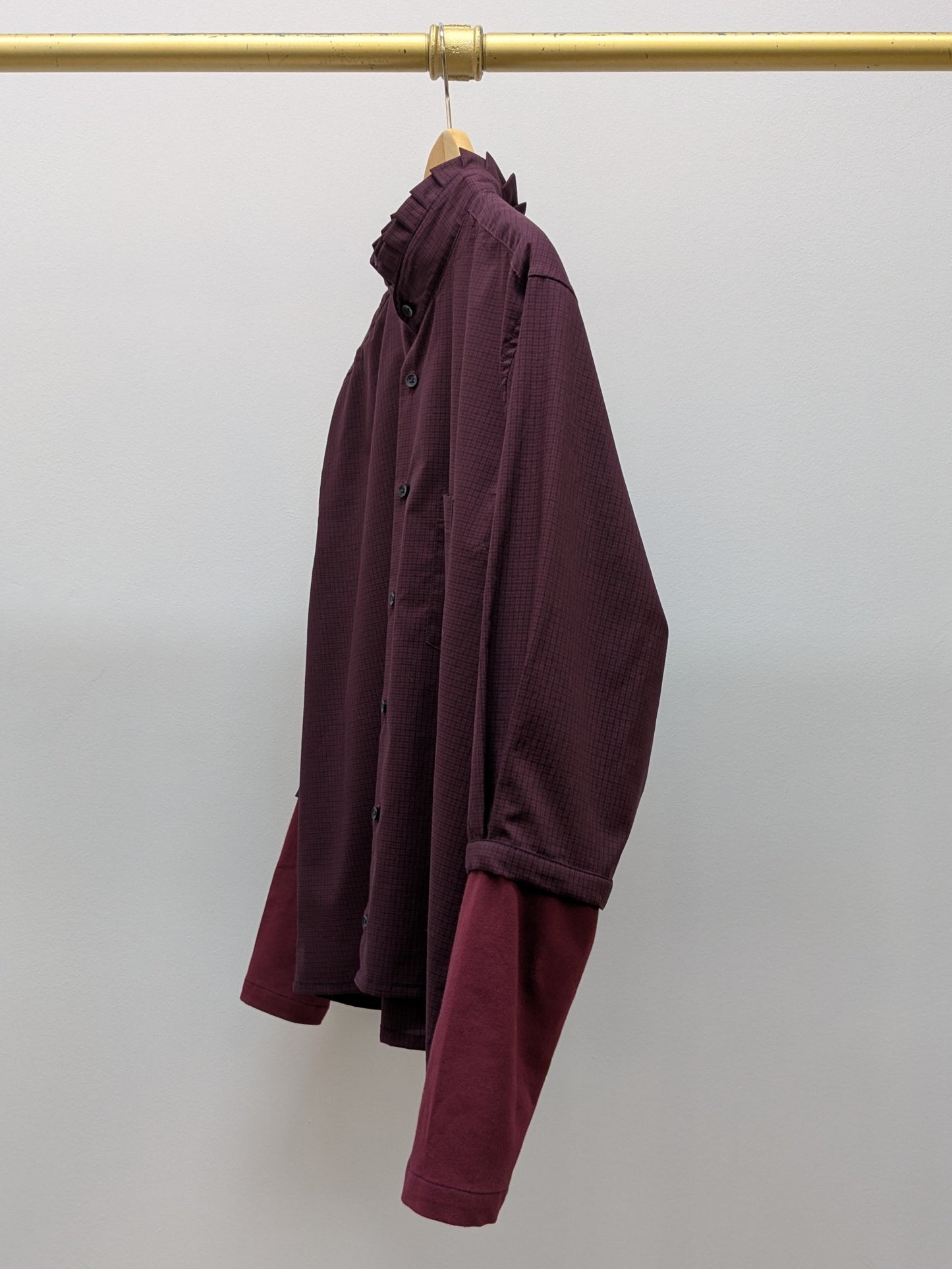 Rüschenbluse Karo | Weinrot | Unikat