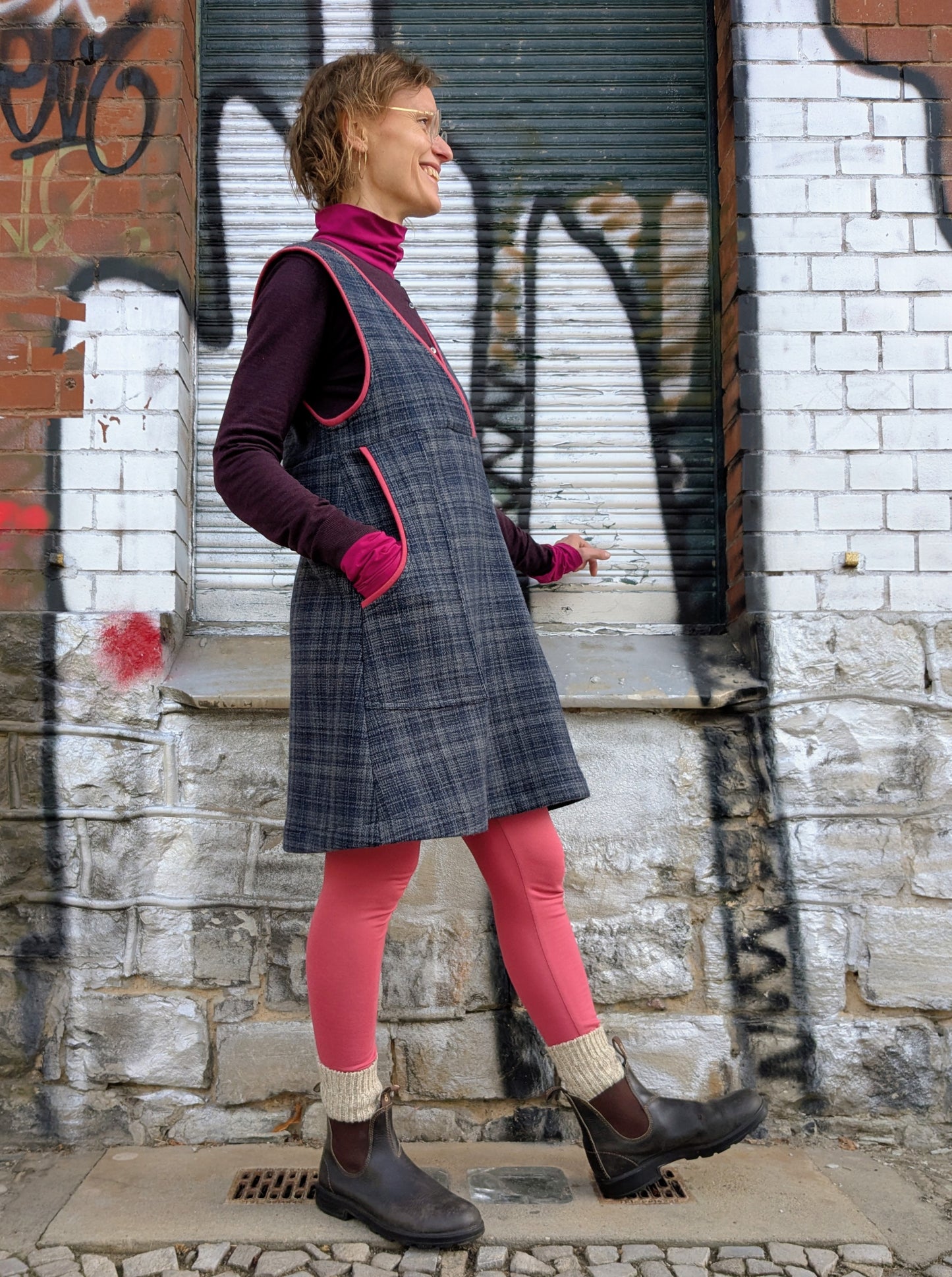 Trägerkleid KARO | Rot | Grösse S-M