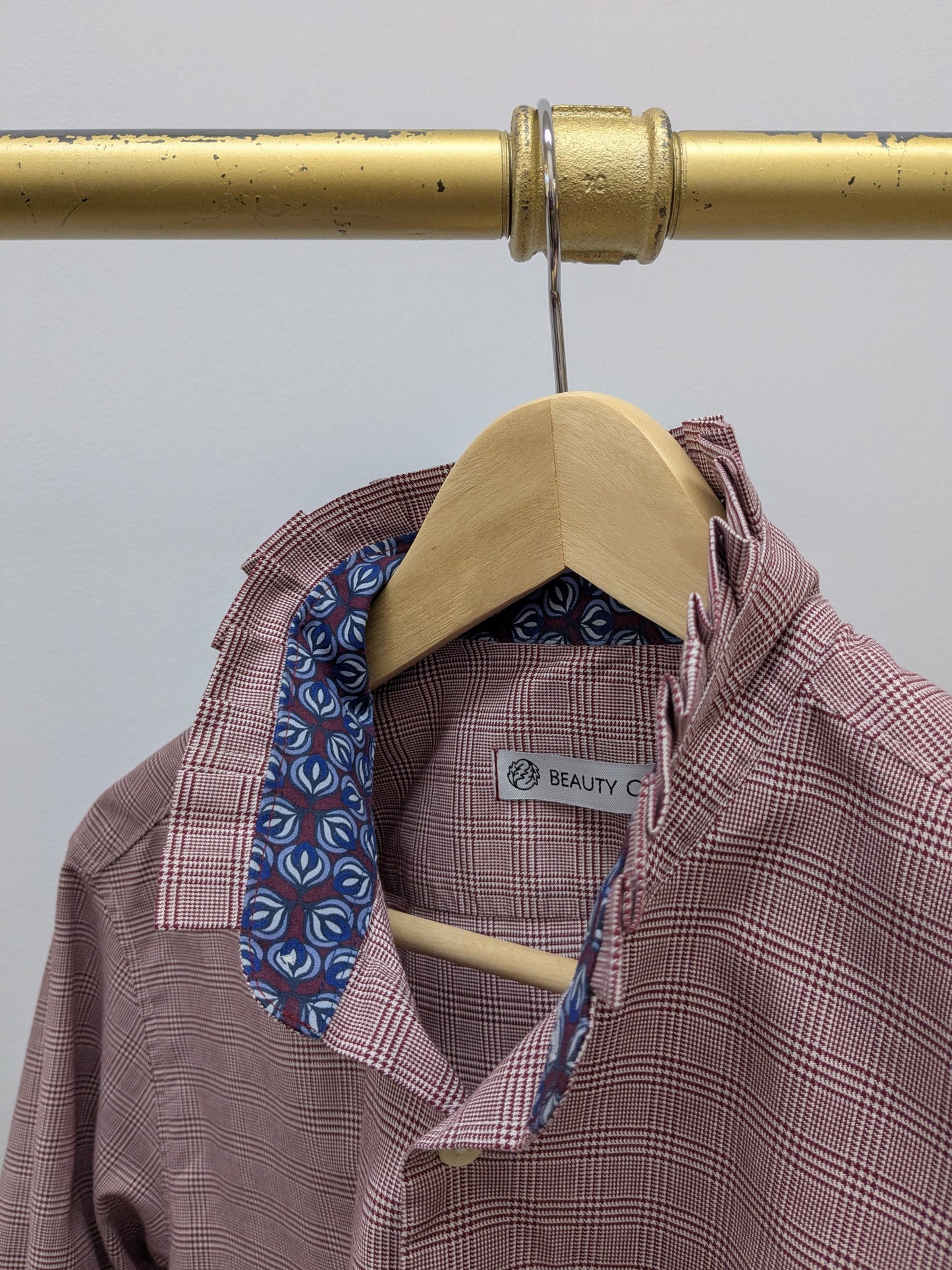 Rüschenbluse Karo | Weinrot | Unikat