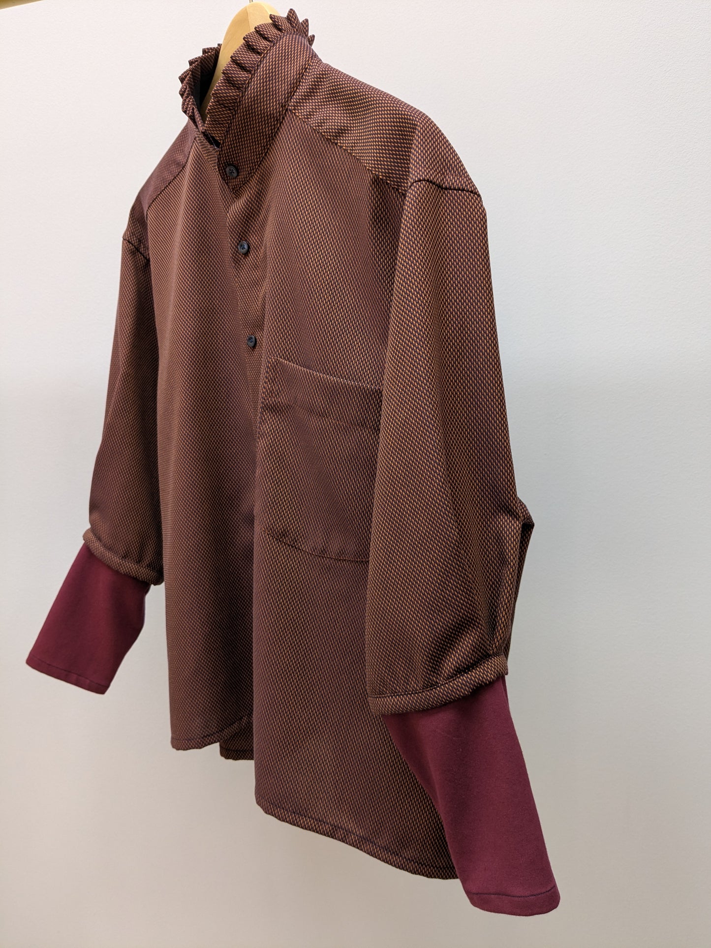 Rüschenbluse Changeant | Weinrot | Unikat