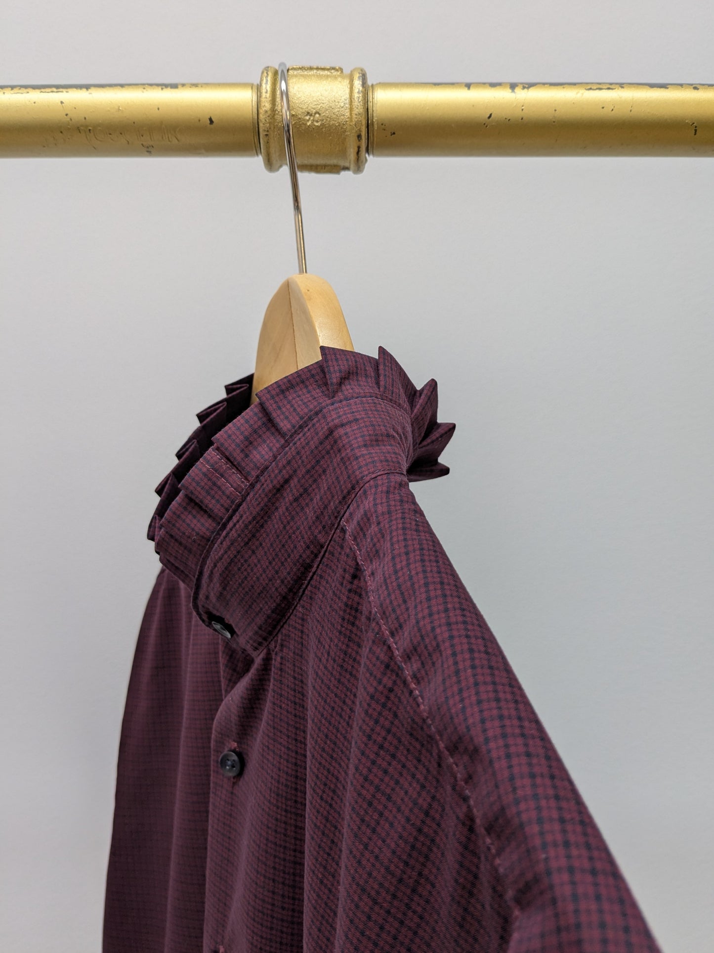 Rüschenbluse Karo | Weinrot | Unikat