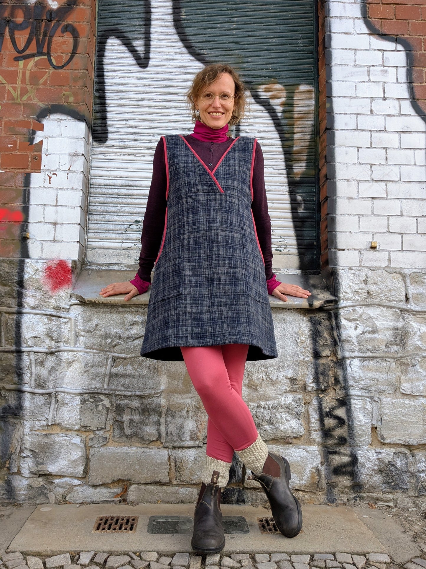 Trägerkleid KARO | Rot | Grösse S-M