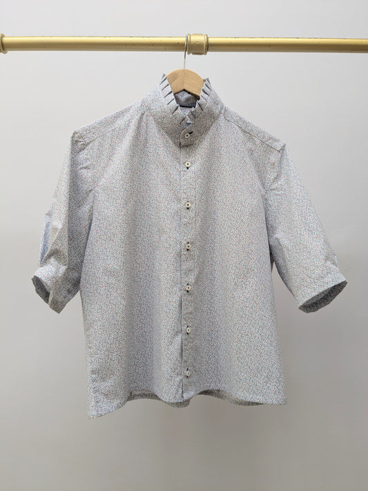 Rüschenbluse | Hellblau | Blümchen | Unikat