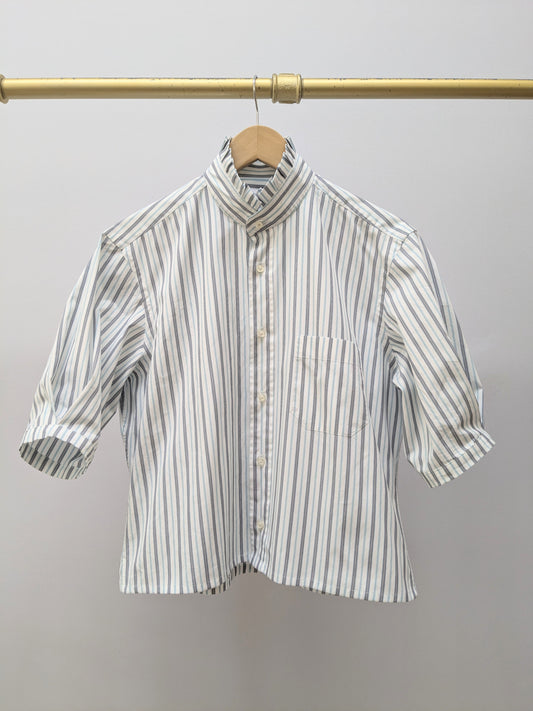 Rüschenbluse | Streifen | Weiss  | Unikat