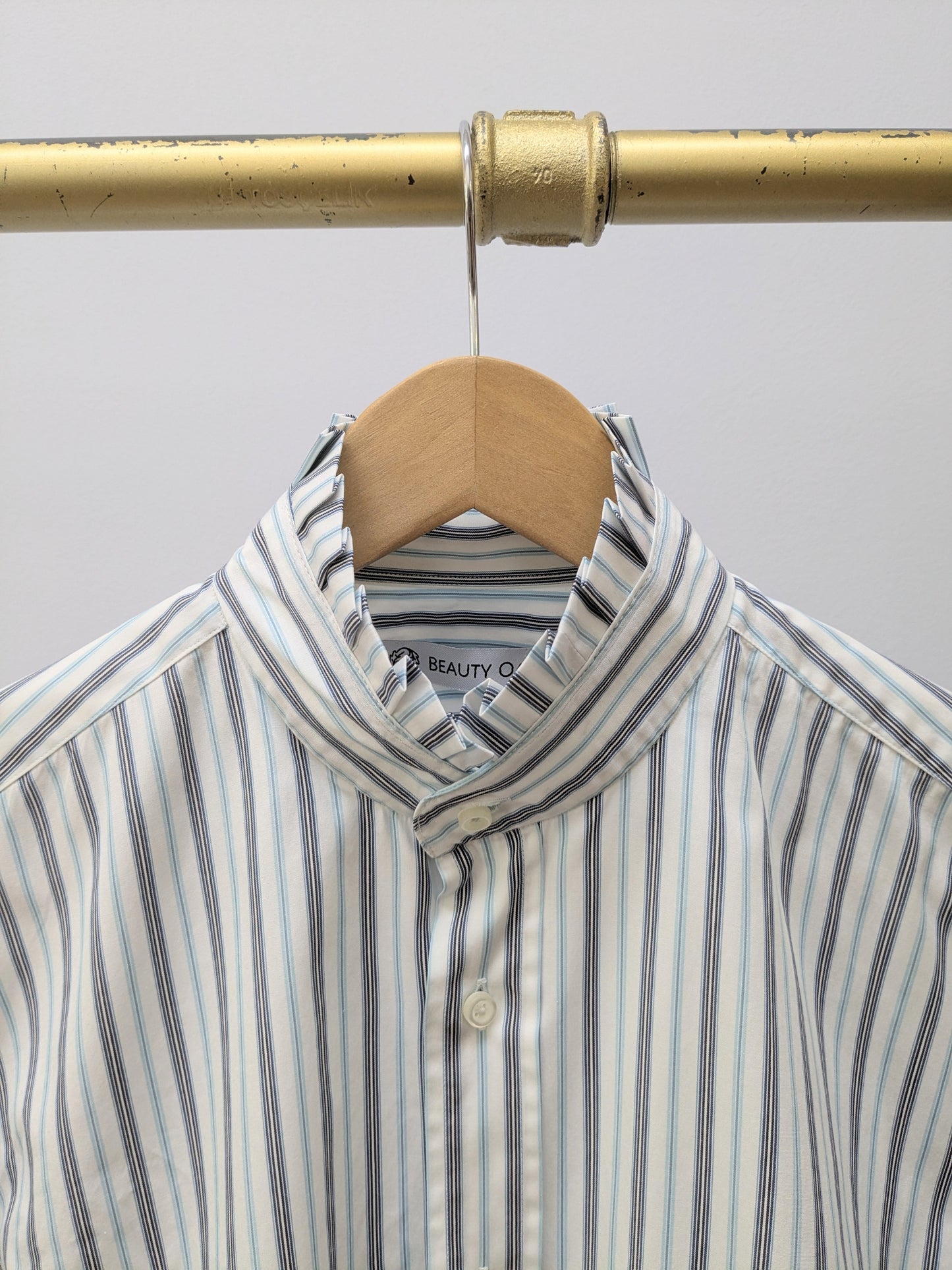 Rüschenbluse | Streifen | Weiss  | Unikat
