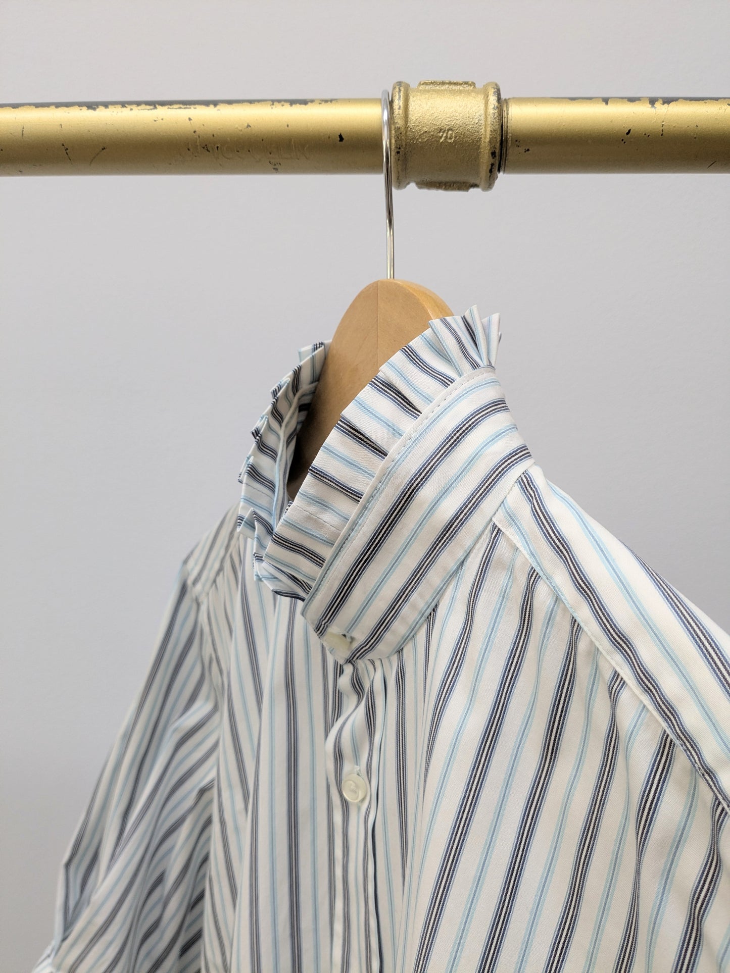 Rüschenbluse | Streifen | Weiss  | Unikat